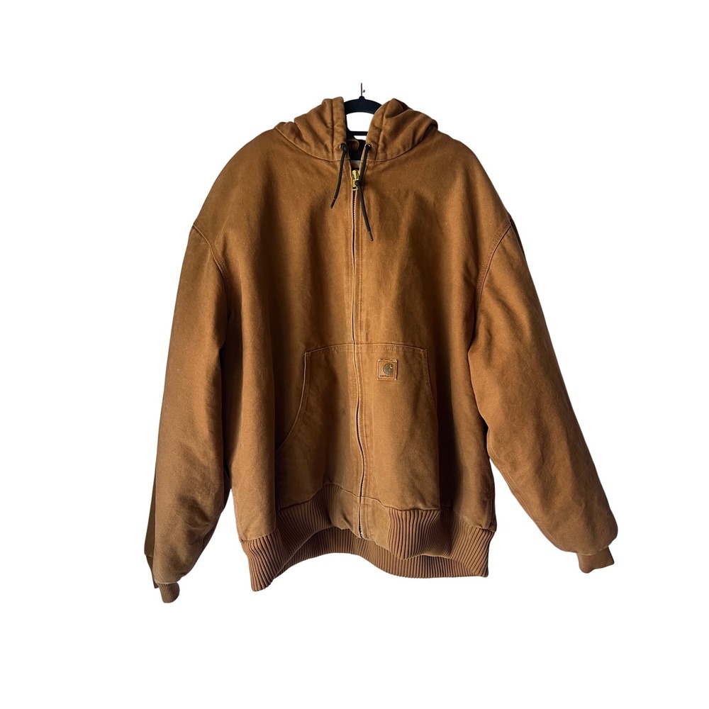 Vintage Carhartt J130 BRN Active Jacket 2XL Brown Quilted Flannel Hooded JacKey